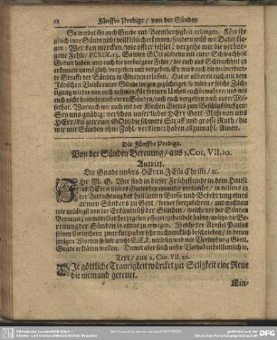 Die Fünffte Predigt. Von der Sünden Bereuung