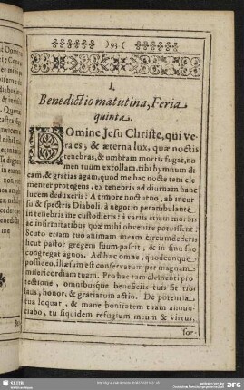 Benedictio matutina, Feria quinta