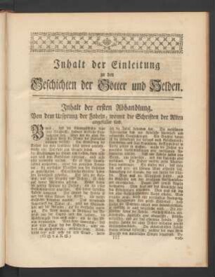 Inhalt der Einleitung zu den Geschichten der Götter und Helden