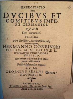 Exercitatio De Ducibus Et Comitibus Imperii Germanici