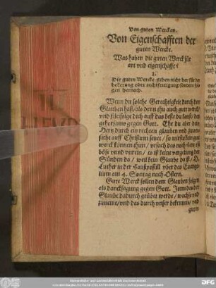Von Eigenschafften der guten Wercke.