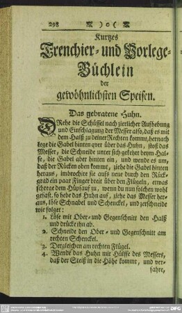 Kurtzes Trenchier- und Vorlege-Büchlein der gewöhnlichen Speisen