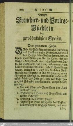 Kurtzes Trenchier- und Vorlege-Büchlein der gewöhnlichen Speisen