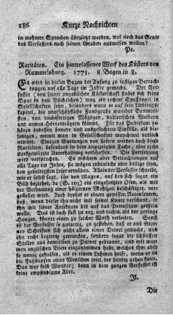 Raritäten. Ein hinterlassenes Werk des Küsters von Rummelsburg. T.1.