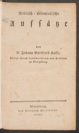 Biblisch-orientalische Aufsätze