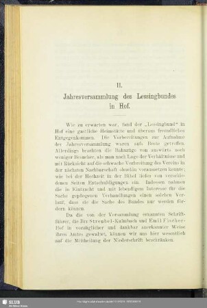 II. Jahresversammlung des Lessingbundes in Hof