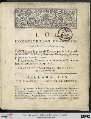 Déclaration des droits de l'homme et du citoyen (article premier - XVII)