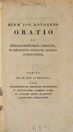 Oratio de hominum gentium que varietate, in Christianae Societatis historia observanda