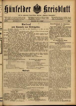 Ausgabe vom Donnerstag, den 06. August 1914.