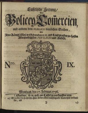 Nro. IX, Montags, den 27. Februar 1736