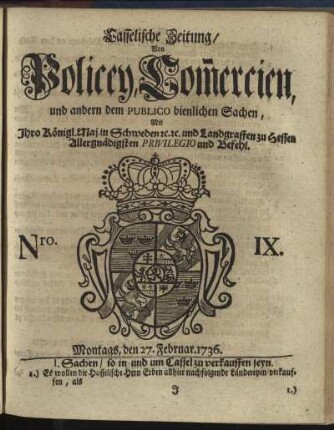Nro. IX, Montags, den 27. Februar 1736