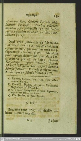 § XXI. Additamenta de anno 1697
