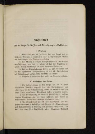 Richtlinien for die Korps für die Zeit nach Beendigung des Weltkriegs.