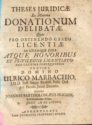 Theses Iuridicae Ex Materia Donationum Delibatae