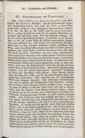 IV. Gynaekologie und Paediatrik.