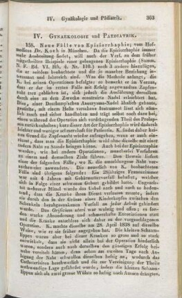 IV. Gynaekologie und Paediatrik.