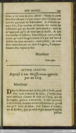 Lettre LXXXVIII. Response a une Notiffication apportee par un Cocq