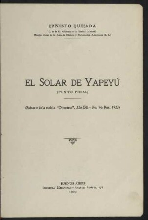 El solar de Yapeyú : (punto final)