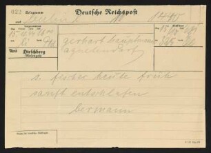 Brief von Gottfried Bermann Fischer an Gerhart Hauptmann