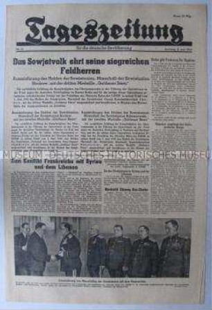Regionale Tageszeitung der Roten Armee für die deutsche Bevölkerung u.a. zur Ehrung der sowjetischen Feldherren in Moskau