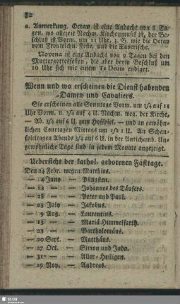 Wenn und wo erscheinen die diensthabenden Damen und Cavaliers?