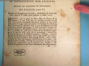 Édit Du Roi Pour Le Bannissement Des Jesuites : Extrait Du Registre Du Parlement De Rouen