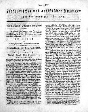 Nro. VII., Literarischer und artistischer Anzeiger zum Freimüthigen, für 1808