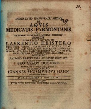 Diss. de aquis medicatis Pyrmontanis