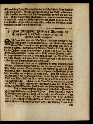 3. Aus Wolffgang Waldners Warnung an Teutschlands des Türcken wegen/ Cap. 317. Von der Türcken Untergang.