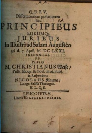 De principibus eorumque iuribus, Posterior