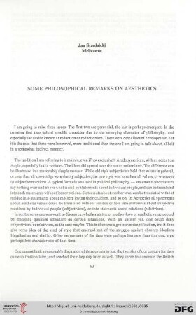 Some Philosophical Remarks on Aesthetics