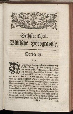 Sechster Theil. Biblische Horographie.