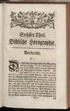 Sechster Theil. Biblische Horographie.