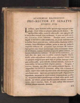 Academiae Kiloniensis Pro-Rector Et Senatvs Civibvs Svis.