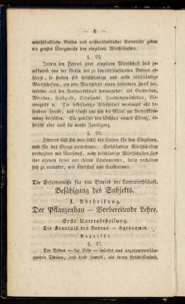 I. Abtheilung. Der Pflanzenbau - Vorbereitende Lehre.