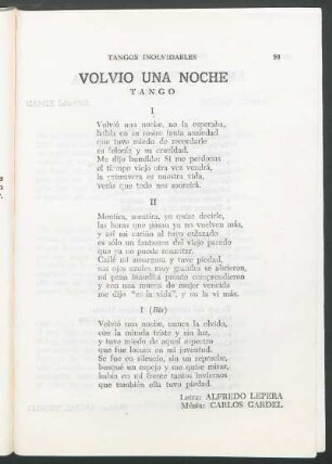 Volvió una noche : Tango