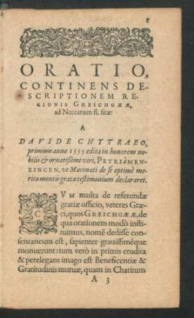Oratio, Continens Descriptionem Regionis Greichgaeae, ad Neccarum fl. sitae: