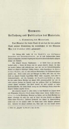 Vorwort: Aufsuchung und Publication des Materials