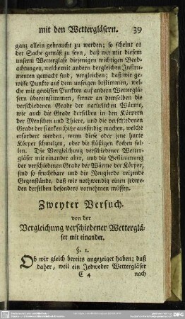 Zweyter Versuch. von der Vergleichung verschiedener Wettergläser mit einander