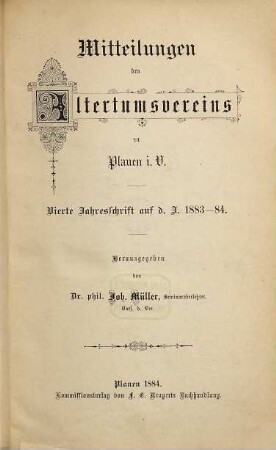 Mitteilungen des Altertumsvereins zu Plauen : Jahresschrift. 4. 1883/84 (1884)