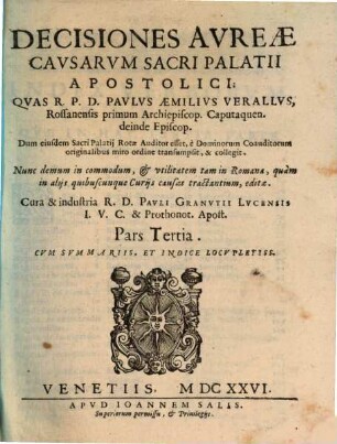 Decisiones Avreae Cavsarvm Sacri Palatii Apostolici, 3