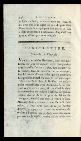 XXXIIe Lettre. Dimanche, à Vinchester.
