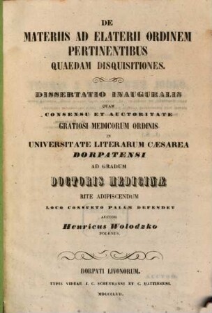 De materiis ad elaterii ordinem pertinentibus quaedam disquisitiones : dissertatio inauguralis