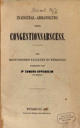 Inaugural-Abhandlung ueber Congestionsabscess