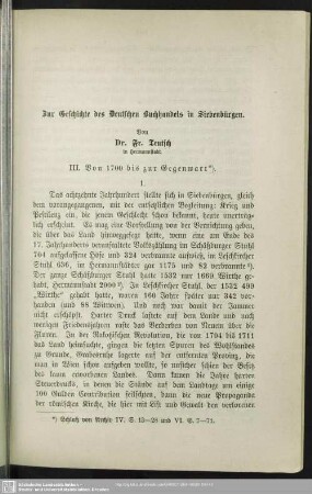 Zur Geschichte des Deutschen Buchhandels in Siebenbürgen