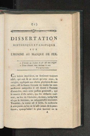 Dissertation historique et critique sur l'homme au masque de fer.