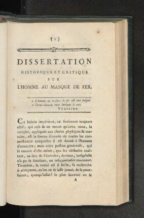 Dissertation historique et critique sur l'homme au masque de fer.