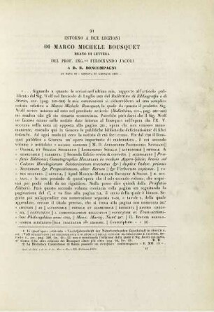 Intorno a due edizioni di Marco Michele Bousquet Brano di lettera del prof. Ing. Ferdinanado Jacoli.