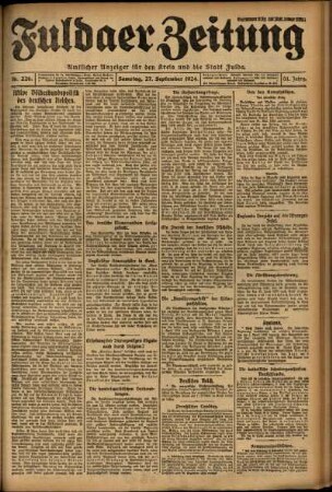 Erste Ausgabe vom Samstag, den 27. September 1924.