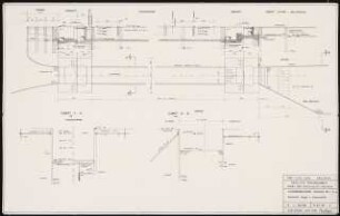 Südschleuse, Mainz-Kostheim Schinkelwettbewerb 1987: Ausführungsvorschlag Schleuse 190 x 12m, Draufsicht, Längs- und Querschnitte 1:250, 1:100